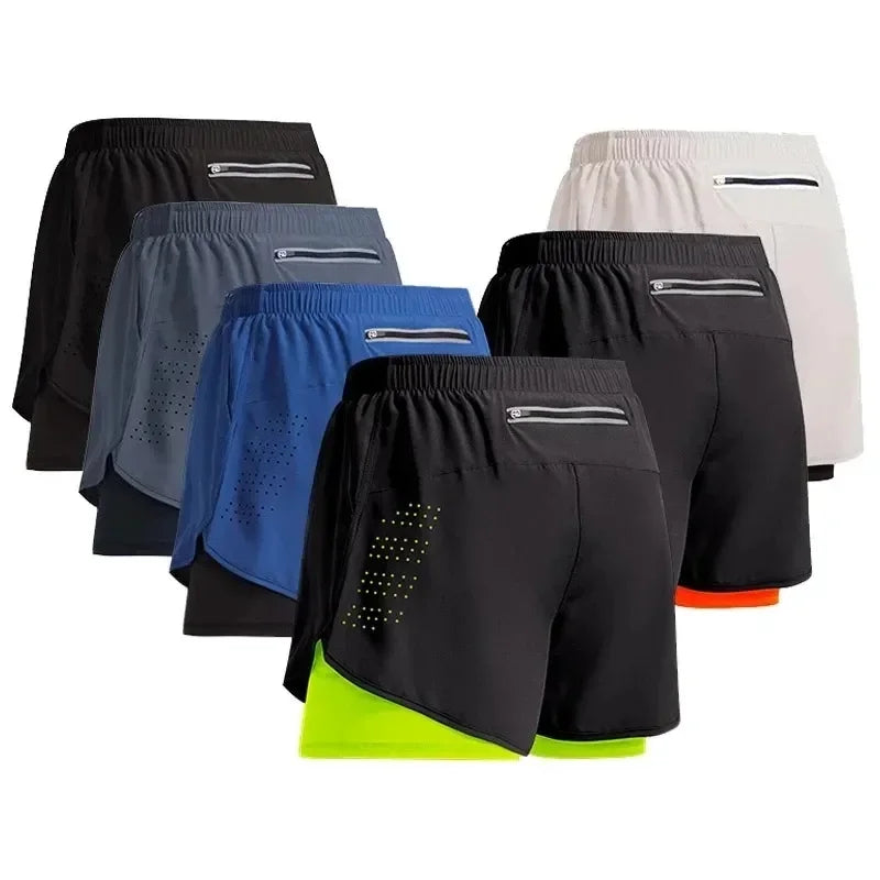 2026New Men's Fitness Training Shorts Summer 2 In 1 Quick Dry Gym Beach Running Double-deck Shorts Outdoor Sportswear Men shorts