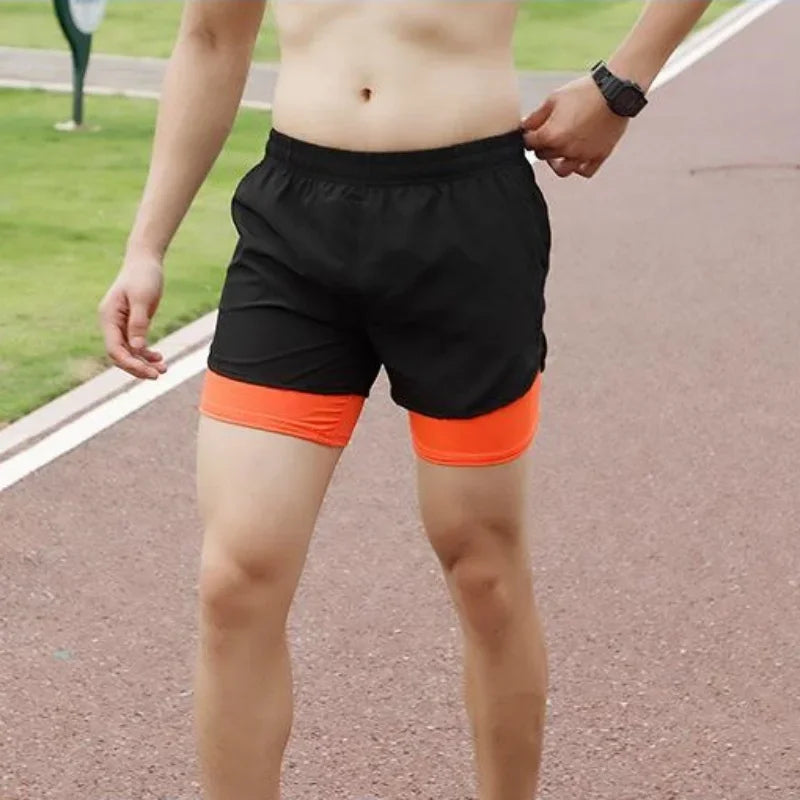 2026New Men's Fitness Training Shorts Summer 2 In 1 Quick Dry Gym Beach Running Double-deck Shorts Outdoor Sportswear Men shorts