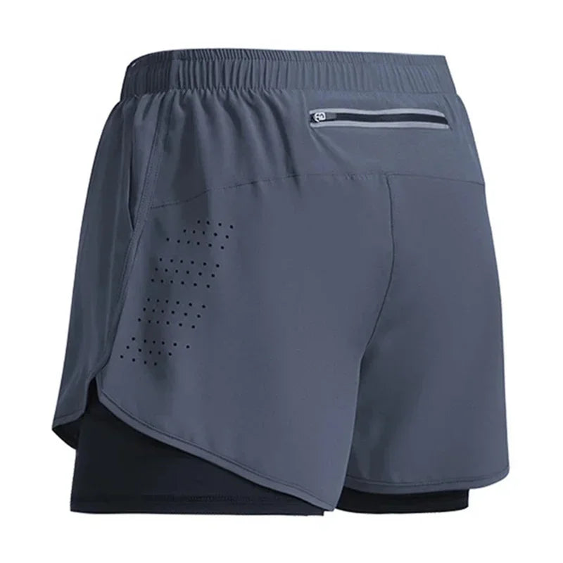 2026New Men's Fitness Training Shorts Summer 2 In 1 Quick Dry Gym Beach Running Double-deck Shorts Outdoor Sportswear Men shorts
